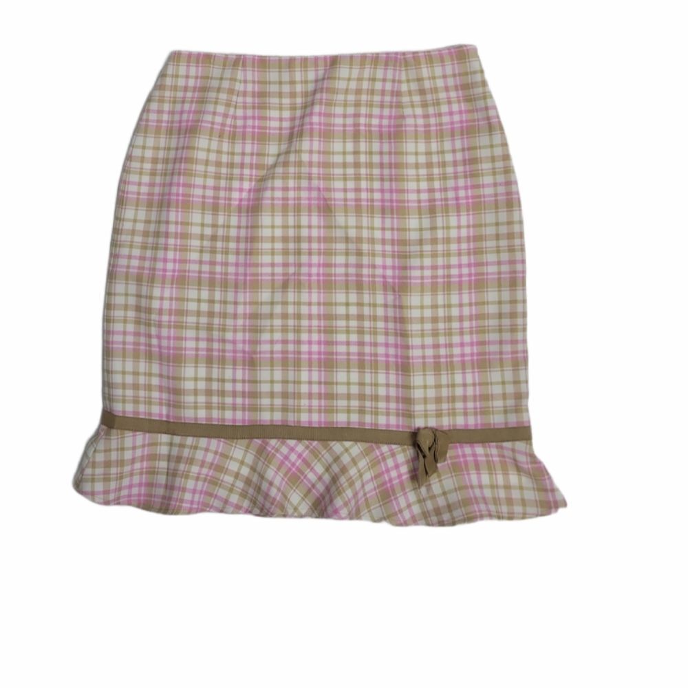 Y2K skirt Jon pink pastel plaid ruffle hem pencil clueless plazacore M‎